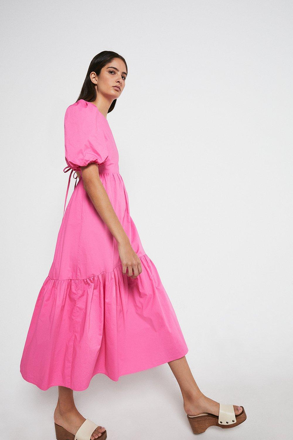 Puff Sleeve Cotton Midi Dress | Warehouse